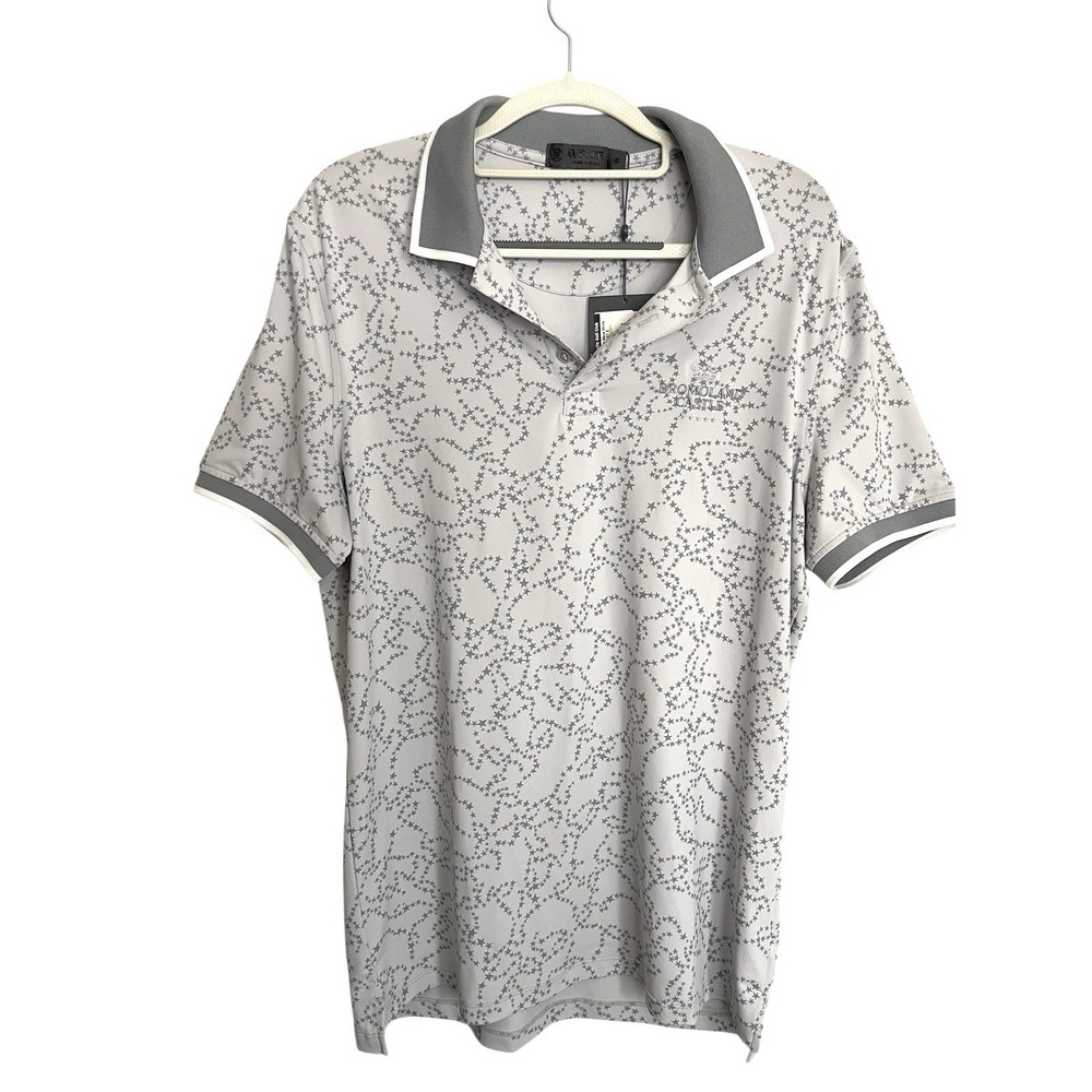 NWT G/Fore Mens Gray Star Dust Tech Jersey Golf Polo Shirt Banded Sleeve SMALL